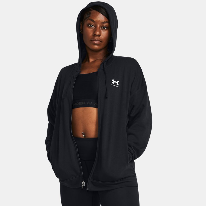 Women's Under Armour Rival Terry Oversized Full-Zip Hoodie Black / White XS